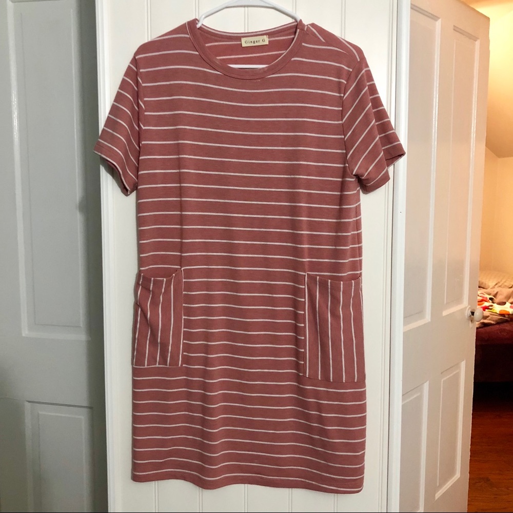 Striped T-Shirt Dress with Pockets 💘
